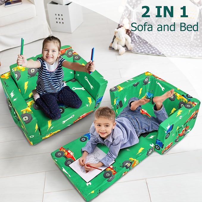 Kids Couch, 2-in-1 Kids Fold Out Sofa, Convertible Toddler Couch to Lounger - Image 4