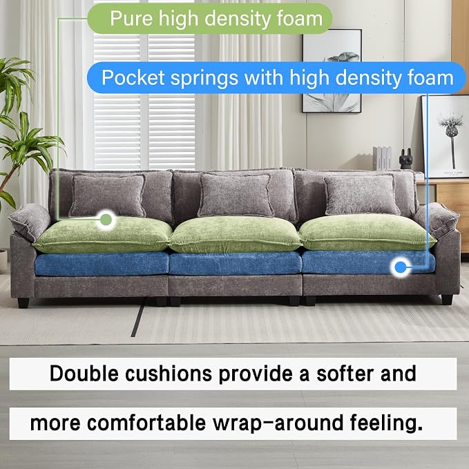 Oprisen 120" Modular Sectional Sofa, Comfy Cloud Couch Sectional Sofa, Chenille - Image 3