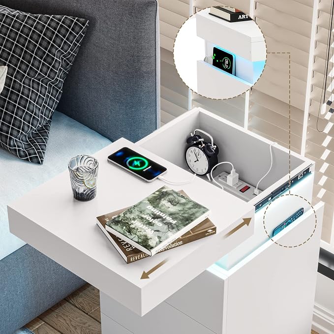 ADORNEVE Nightstand with Charging Station and LED Lights, Night Stand with - Image 3