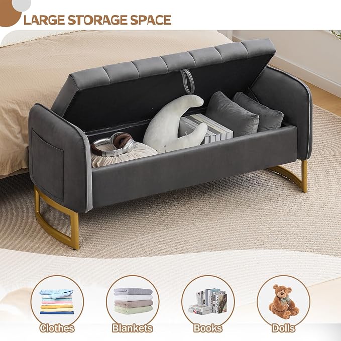 End of Bed Storage Bench, Storage Ottoman Bench - Image 3