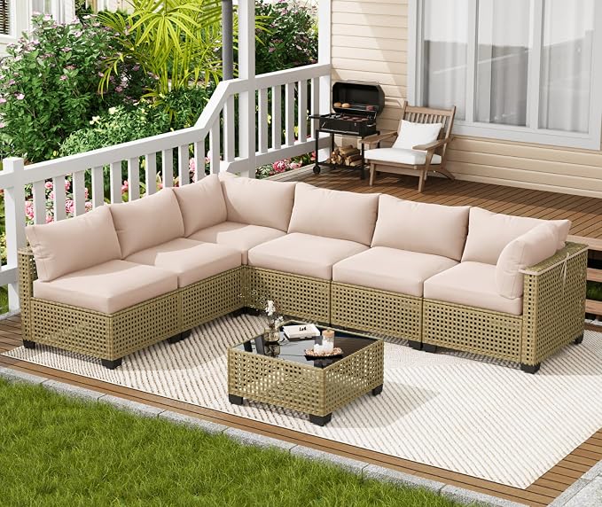 LOUVIXA 7 Piece Outdoor Patio Furniture Set, Outdoor Sectional Sofa, Wicker - Image 8