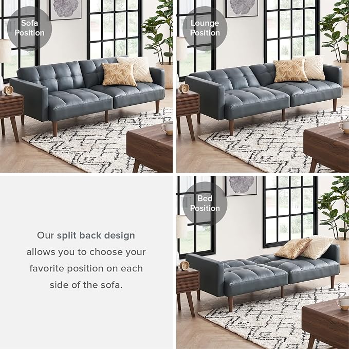 mopio Aaron 76.8" Couch, Small Futon Sofa Bed, Mid Century Modern Futon Couch - Image 6