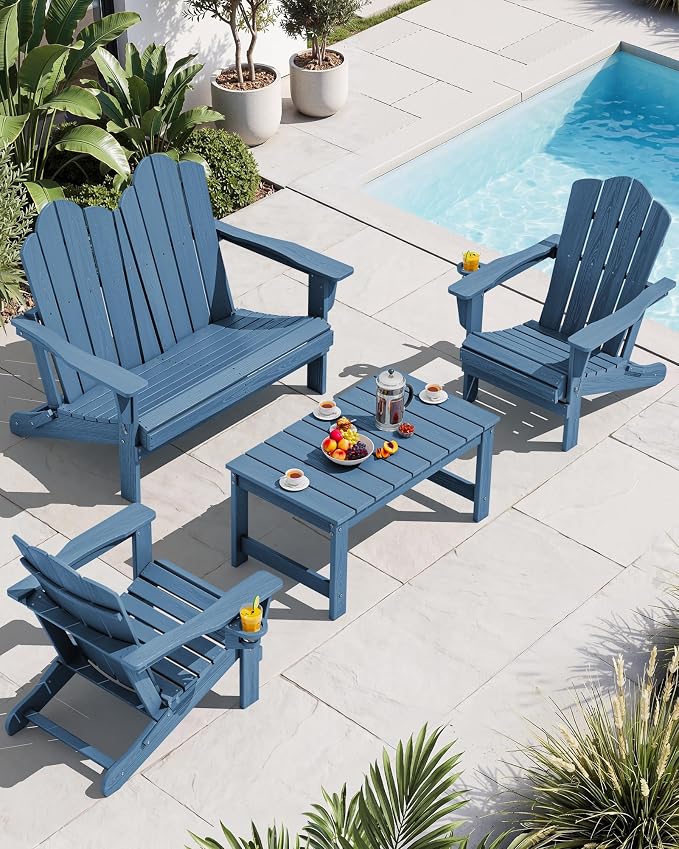SERWALL 4 Pieces HDPE Patio Adirondack Chair Set, 2 Adirondack Chair by SERWALL