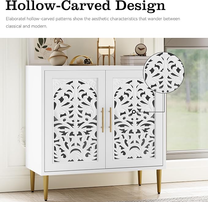 ARTPOWER Accent Cabinet with 2 Doors, Vintage Hollow Carving Buffet Cabinet - Image 5