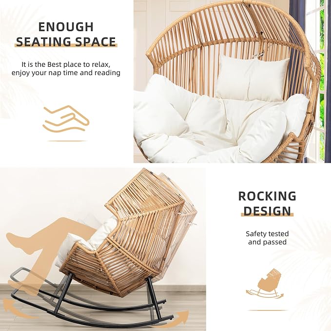 Vongrasig Wicker Egg Chair PE Rattan Rocking Chair - Image 4
