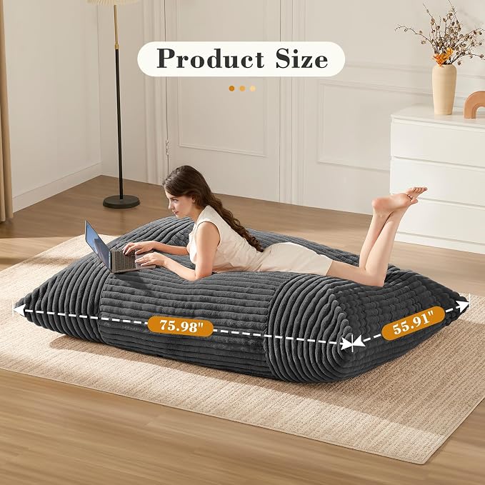 3-in-1 Giant Bean Bag Chair for Adults & Kids, Convertible Floor Sofa to - Image 6