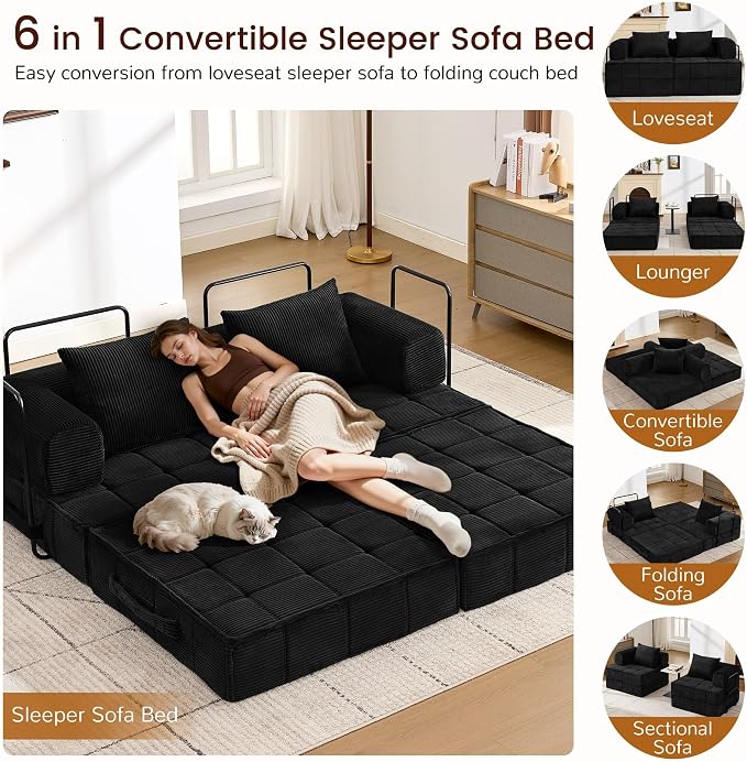 Korser Folding Convertible Sofa Bed, Corduroy Upholstered Boneless Couch - Image 3