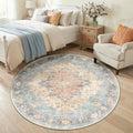 RELEANY Area Rugs Round 5ft Washable Non-Slip, Floral Vintage Distress Print by RELEANY