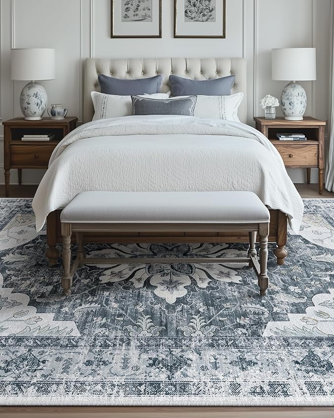 RELEANY Area Rugs 10'x14' Washable Non-Slip, Floral Vintage Distress Print - Image 3