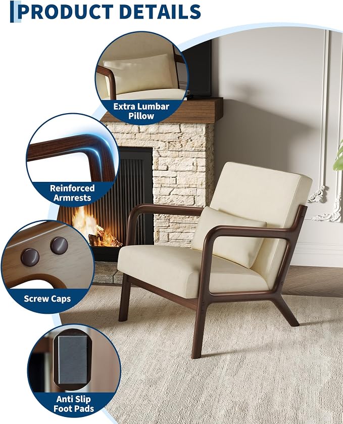 Garvee Mid-Century Chenille Accent Chair Set of 2, Cozy Reading Chair, Modern - Image 4