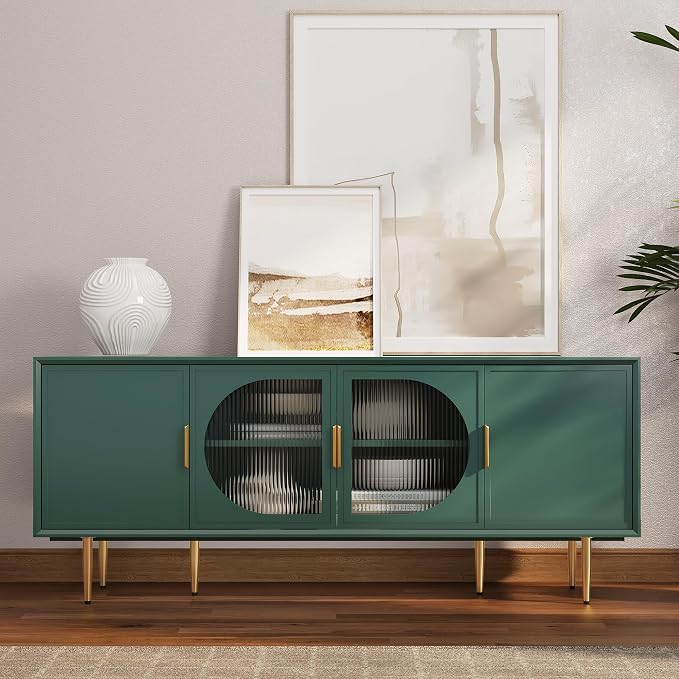 ARTPOWER TV Stand with Storage, Under TV Cabinet with Glass Door, TV Console by PowerofArtBetterforLife