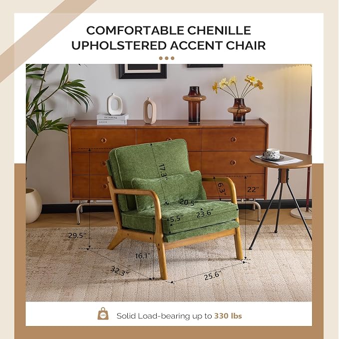 VINGLI Chenille Mid-Century Modern Accent Chair, Cute Reading Arm Chair - Image 2