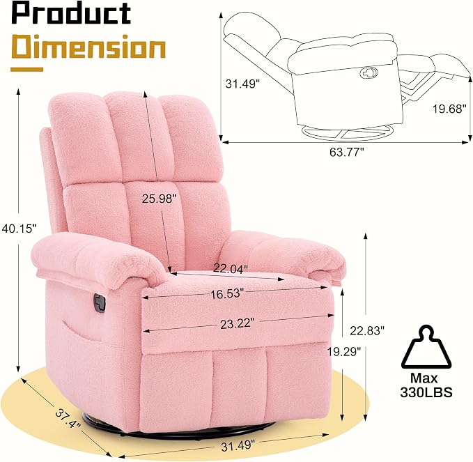 Korser Recliner Chair, Swivel Rocker Recliner Chair - Image 2