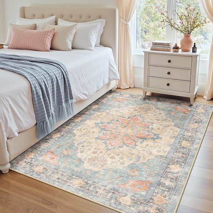 RELEANY Area Rugs 4'x6' Washable Non-Slip, Floral Vintage Distress Print - Image 2