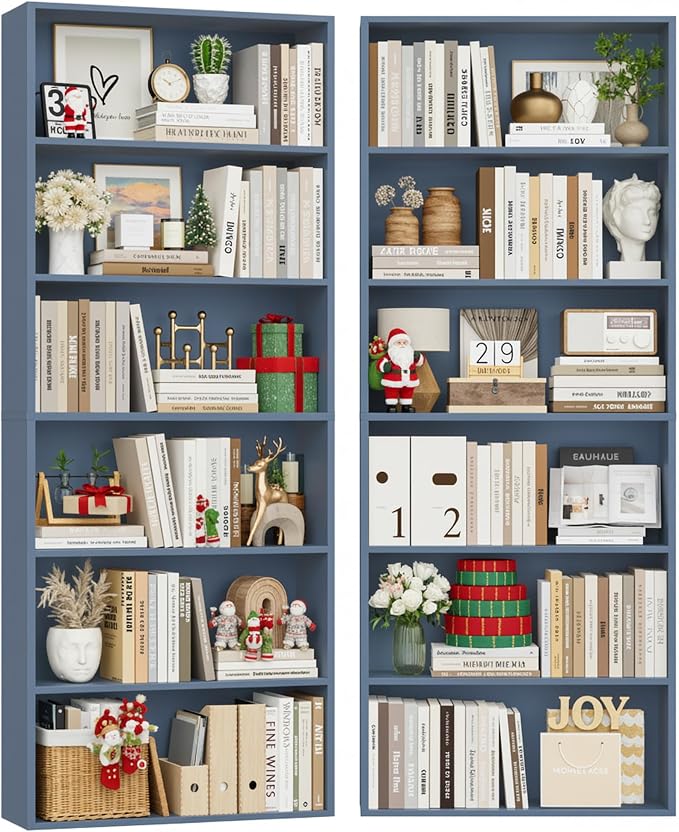 FOTOSOK 6-Tier Open Bookcase and Bookshelf Set of 2, Freestanding Display - Image 8