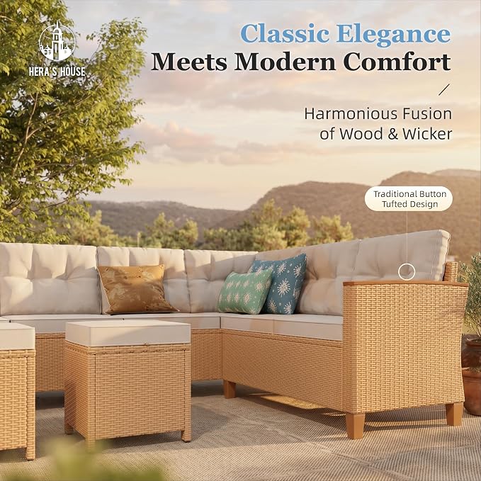 HERA'S HOUSE Patio Furniture Set, 8 Piece Wicker Outdoor Patio Conversation Set - Image 2