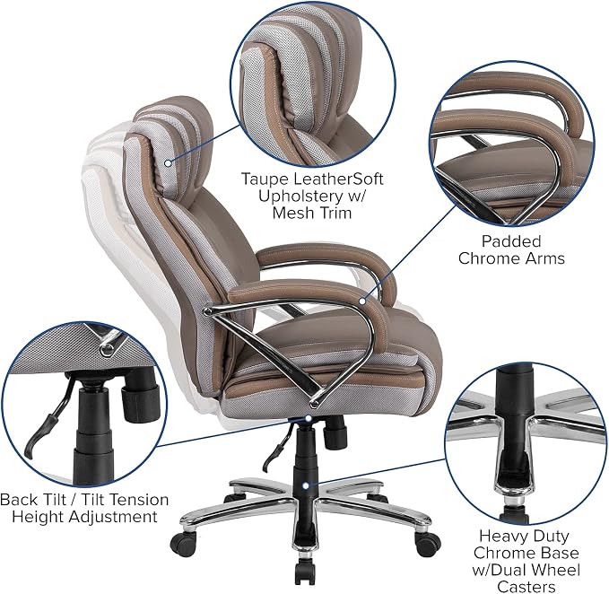 Flash Furniture HERCULES Series Big & Tall 500 lb. Rated Taupe LeatherSoft - Image 6