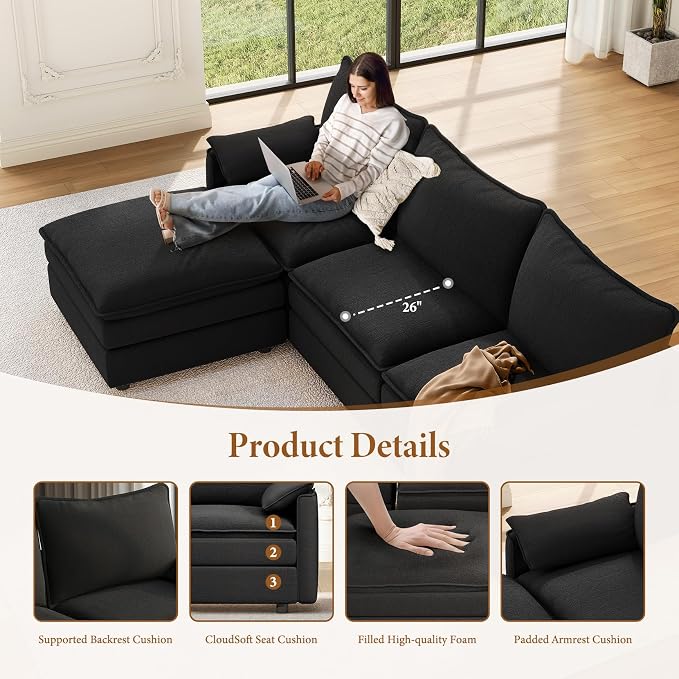 Vesgantti 108" Sectional Sleeper Sofa, 6-Seater Oversized Modular Cloud Couch - Image 3