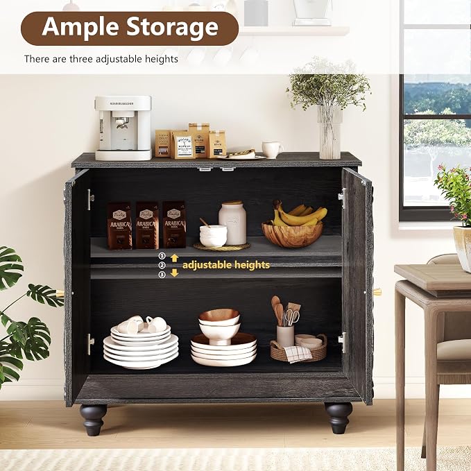 weselon Accent Cabinet Set of 2, Classic Carved Buffet Cabinet Storage Sideboard - Image 3