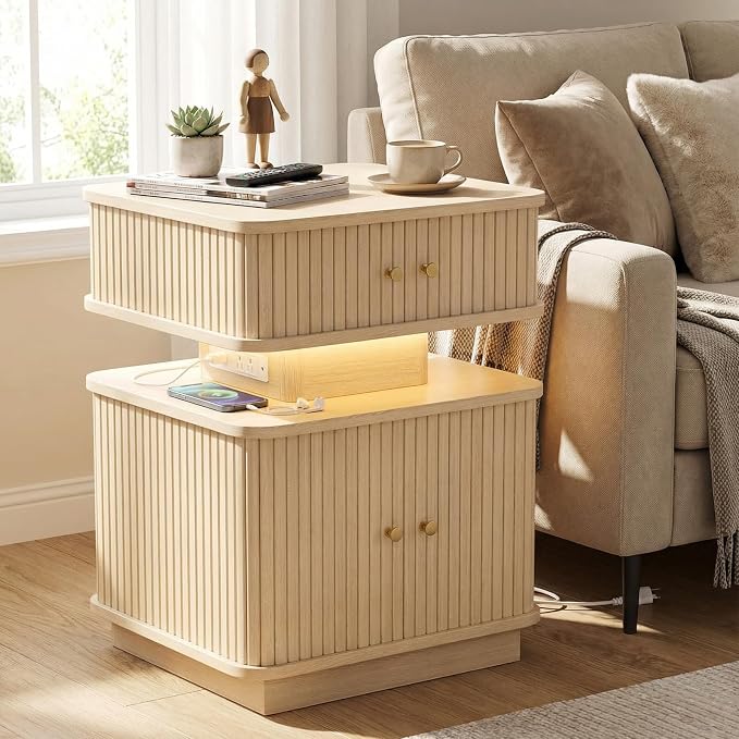 Nightstands Set of 2 with Charging Station, Modern Night Stands Set 2 with - Image 3