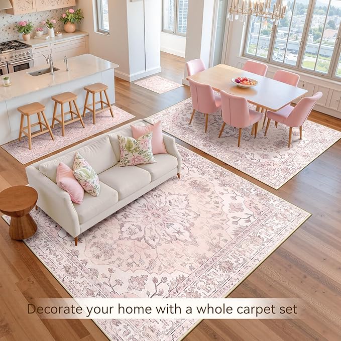 Area Rugs 5'x7' Washable Non-Slip, Floral Vintage Distress Print Pattern - Image 9