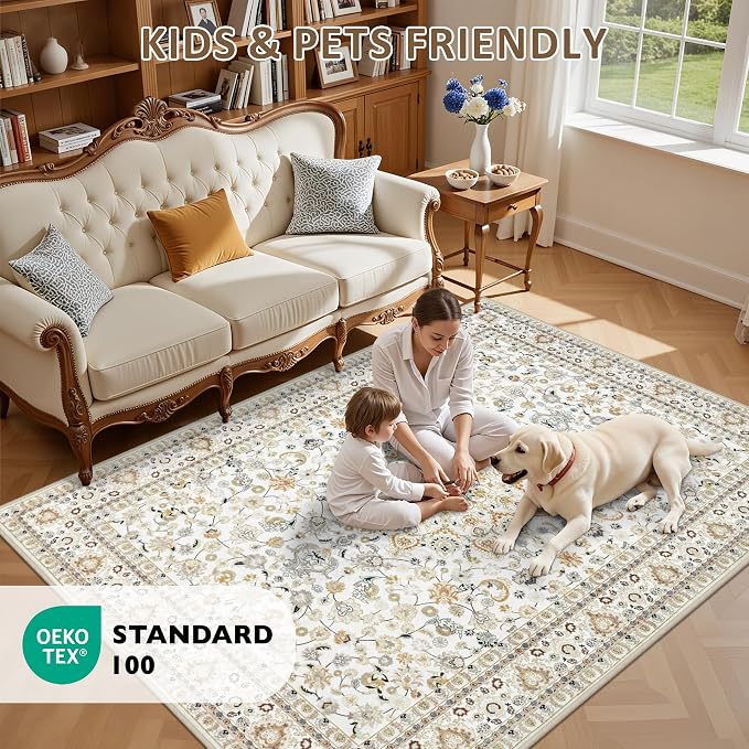 Area Rugs 9x12 Living Room Rug: Washable Rug Soft Vintage Boho Carpet Indoor - Image 8