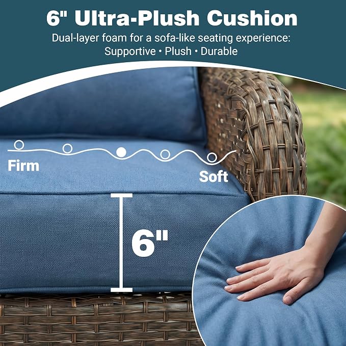 Patio Furniture Set, High Back Rattan Sofa & Swivel Rocker Chairs, Weather - Image 2