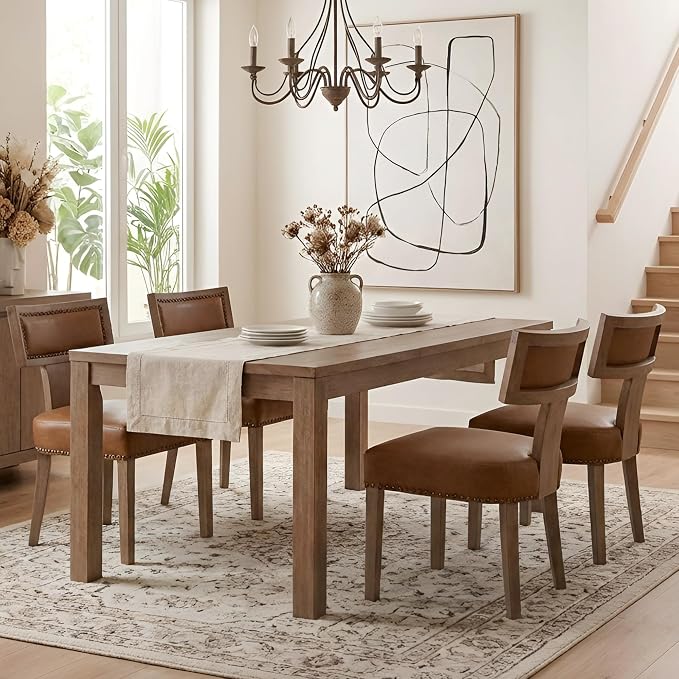 HNY Mid Century Modern Dining Chairs Set of 4, Farmhouse PU Leather Upholstered - Image 7