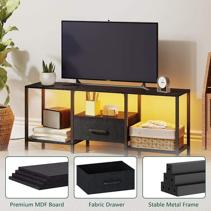 JARHETUN TV Stand with LED Lights, Entertainment Center with Open Shelves and - Image 7