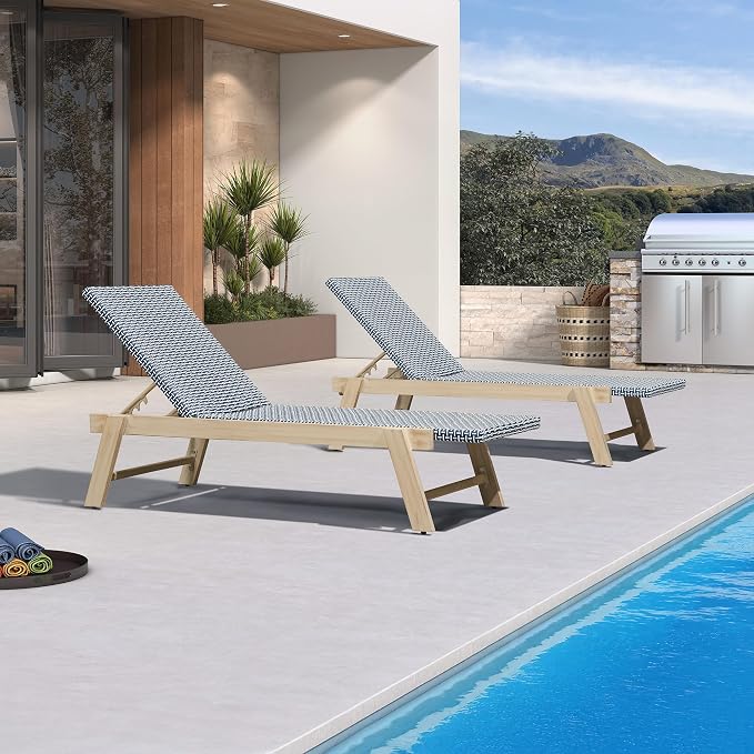 PURPLE LEAF Extra Large Patio Chaise Lounge 2 Pieces French Outdoor Wicker by PURPLELEAF