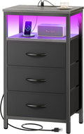 Huuger Night Stand with Charger Station and LED Lights, 3 Drawer Nightstand by Huuger