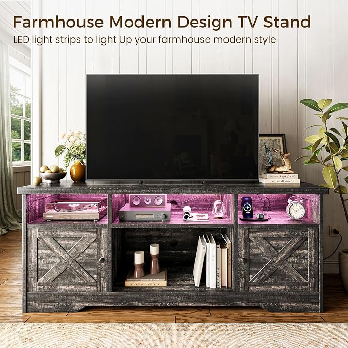 Casaottima TV Stand for 65 Inch TV, Farmhouse Entertainment Center - Image 2