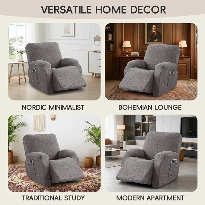 Recliner Chair Covers, 4-Piece Stretch Geometric Strokes Jacquard Reclining - Image 7