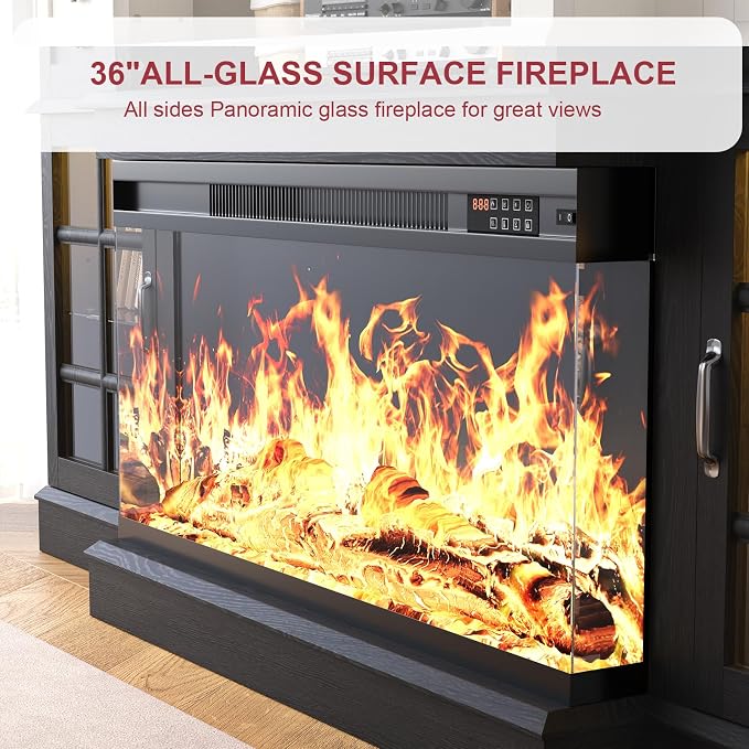 MXV 70" Fireplace TV Stand, 3-Sided Glass Fireplace and Modern Entertainment - Image 4