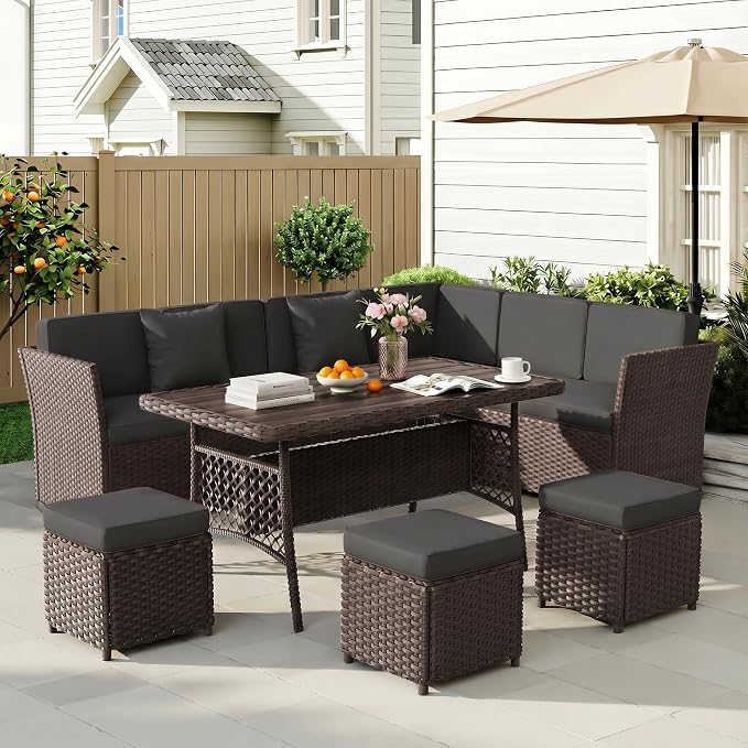 LOUVIXA 7 Pieces Patio Furniture Set, Outdoor Patio Furniture, Wicker by LOUVIXA