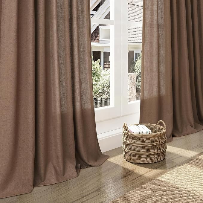 Caramel Brown Linen Curtains for Living Room Extra Long 132 Inches Long Back - Image 5
