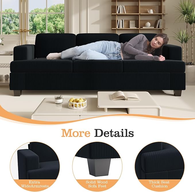 Apicizon Modern Loveseat Set of 2 & 3-Seater Sofa, Corduroy Couch 3 Piece Sofa - Image 4