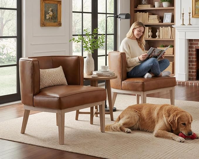 Brown Leather Barrel Chairs Set of 2 - Image 4