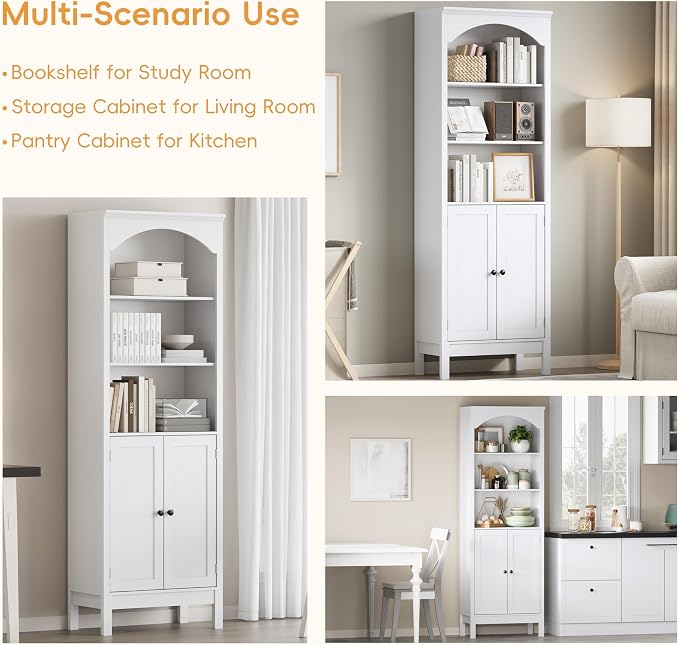 Bookshelf with Doors, Floor Standing Display Storage Cabinet - Image 7
