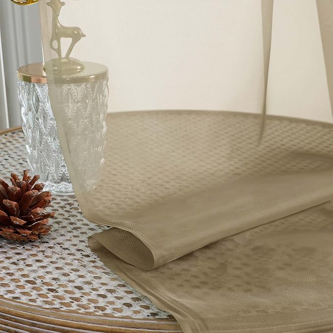 OWENIE Taupe Sheer Curtain 90 Inches Long 2 Panels Set, Solid Filmy Drapes - Image 7