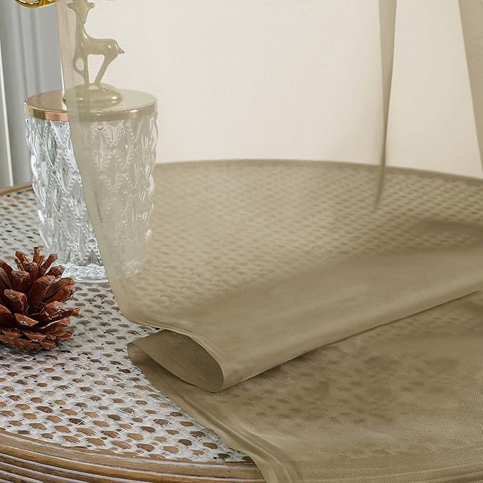 OWENIE Sheer Curtains 84 Inches Long 2 Panels Set, Sheer Taupe Curtains - Image 7