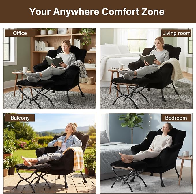 Welnow Lazy Chair with Ottoman, Modern Accent Chair with Armrests and a Side - Image 8
