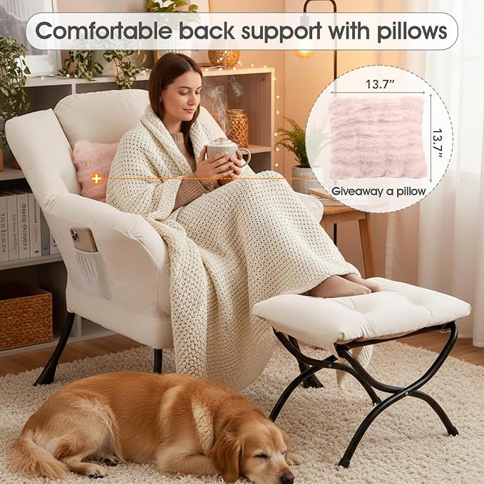 Lazy Chair with Ottoman, Large Accent Chair with Ottoman and a Throw Pillow - Image 5