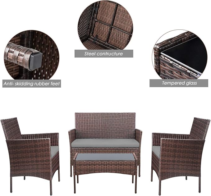 Homall 4 Pieces Outdoor Patio Furniture Sets Rattan Chair Wicker Set, Outdoor - Image 5