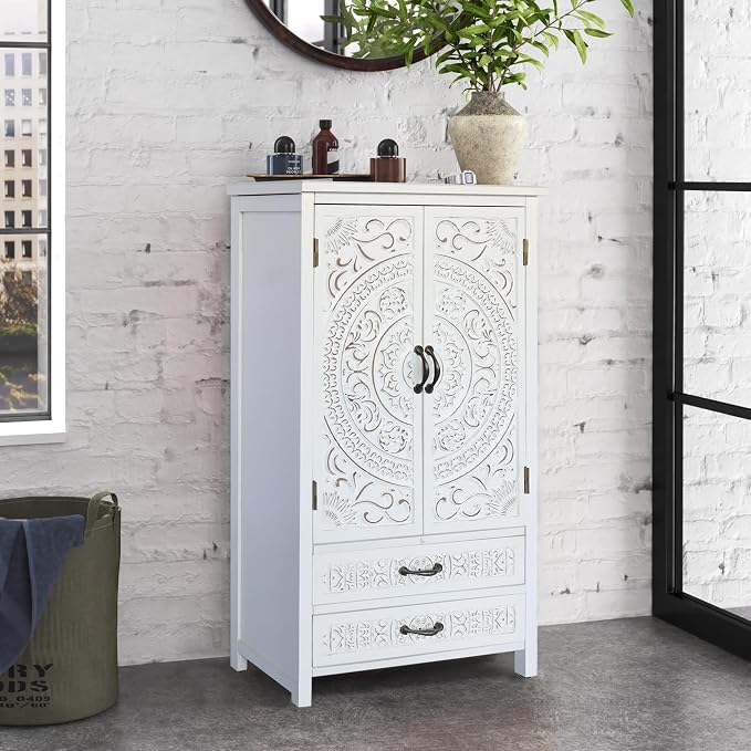LKTART 48" Tall Vintage Sideboards Carved Wood Buffet Cabinet, Farmhouse Pantry - Image 3