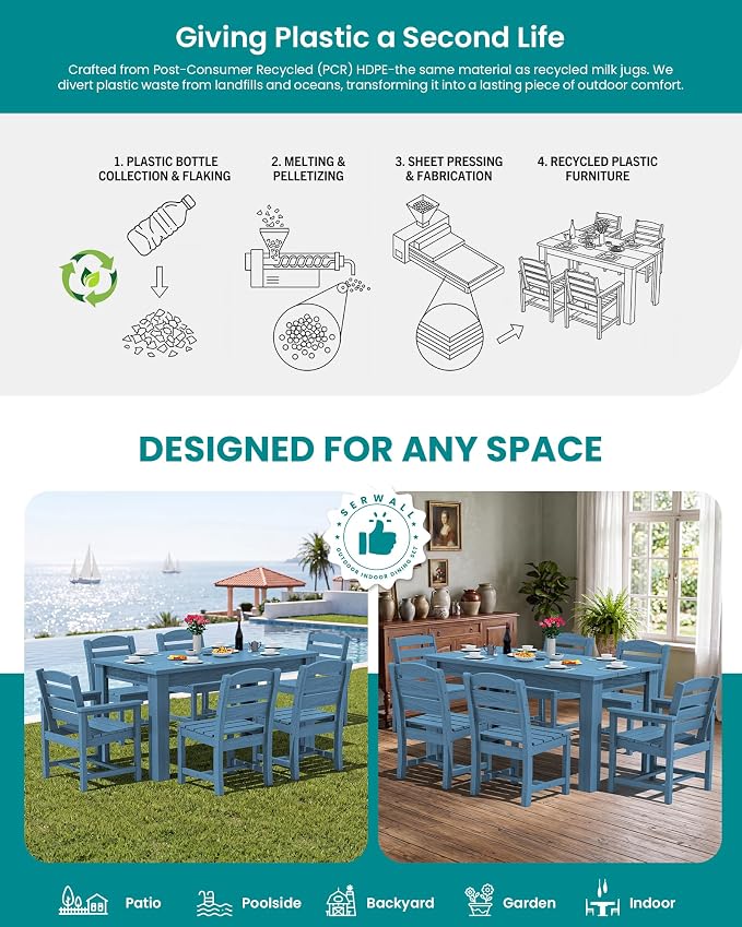 SERWALL Patio Dining Set with 15FT Double Side Umbrella, Outdoor Dining Sets - Image 7