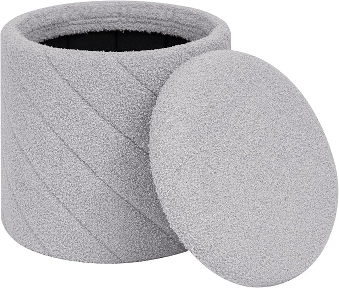 PINPLUS Ottoman with Stroage Round Boucle Ottoman and Tray Sherpa Removable - Image 7