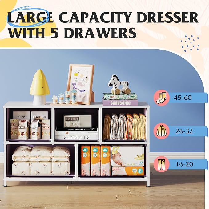 WLIVE Dresser for Bedroom with 5 Drawers, Wide Chest of Drawers, Fabric Dresser - Image 4