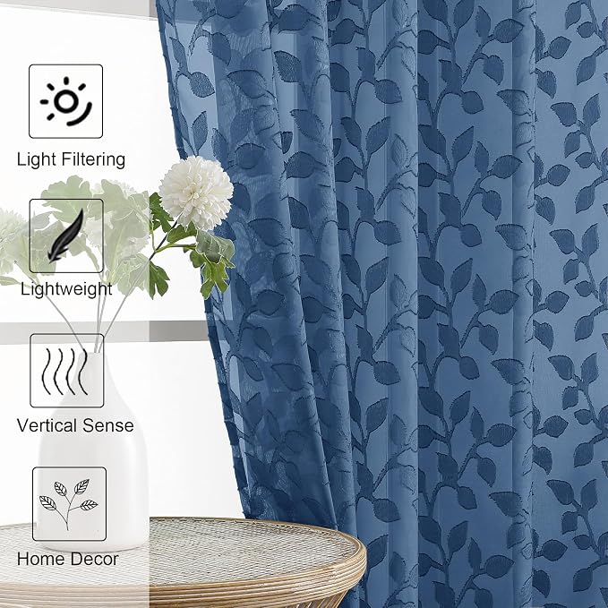 Chyhomenyc Dusty Blue Sheer Curtains 63 Inch Length 2 Panels Set, Light - Image 3