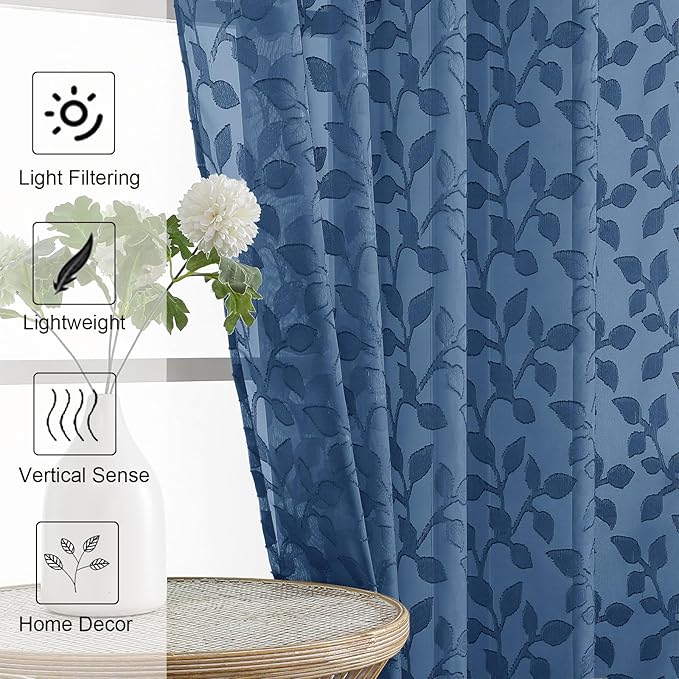 Chyhomenyc Dusty Blue Sheer Curtains 90 Inch Length 2 Panels Set, Light - Image 6